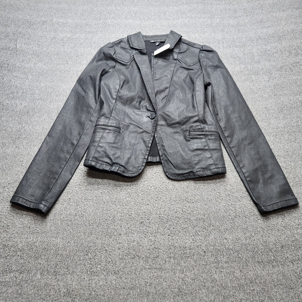 INC Blazer Women S Black NEW‎ Coated Metallic Finish Western Yoke Single Button